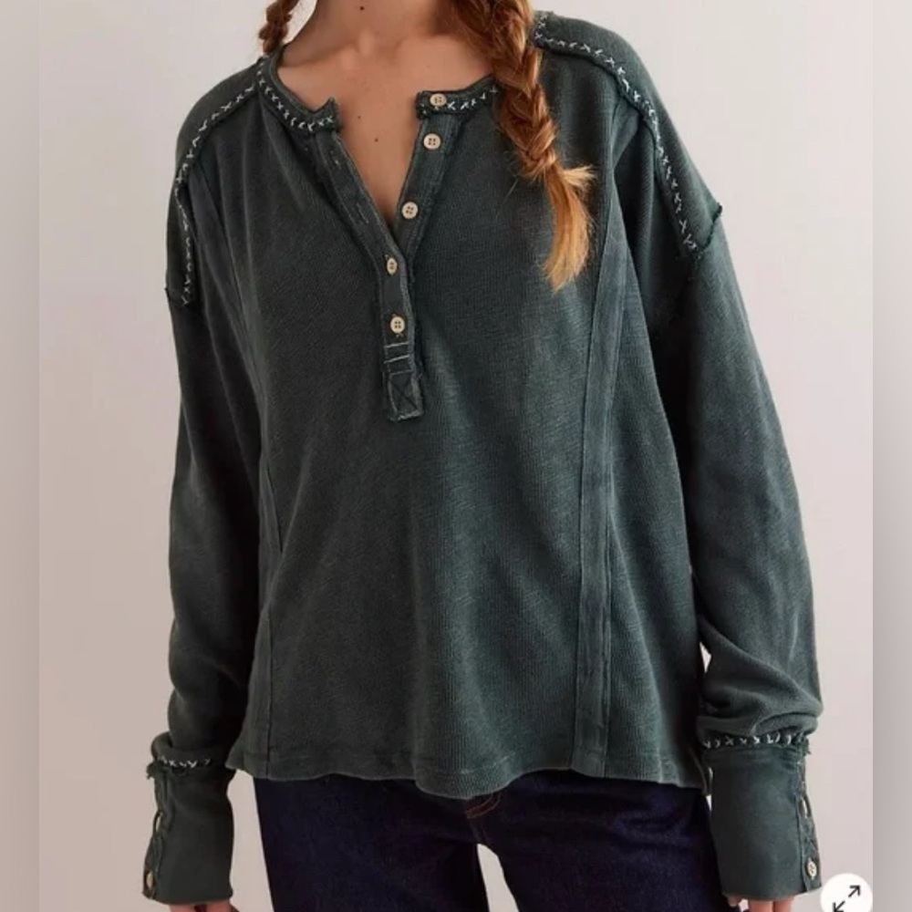 Free People We The Free Taylor Henley Oversized XS in Jade